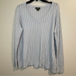 Cable Knit V-Neck Sweater in Light Blue